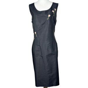 Rena Rowan 100% Silk Womens Dress Plus Size 20W  Black Sleeveless Embroidered